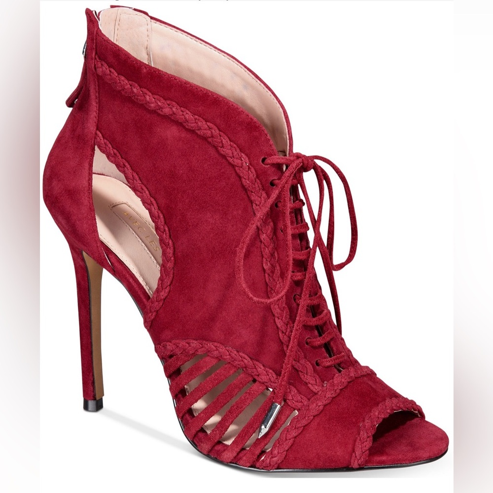 Avec Les Filles Joyce Lace Up Sz 8M Open Toe Stiletto Shooties Heels